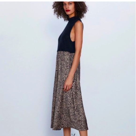 Zara Dresses Zara Combination Knit Dress With Leopard Print Poshmark